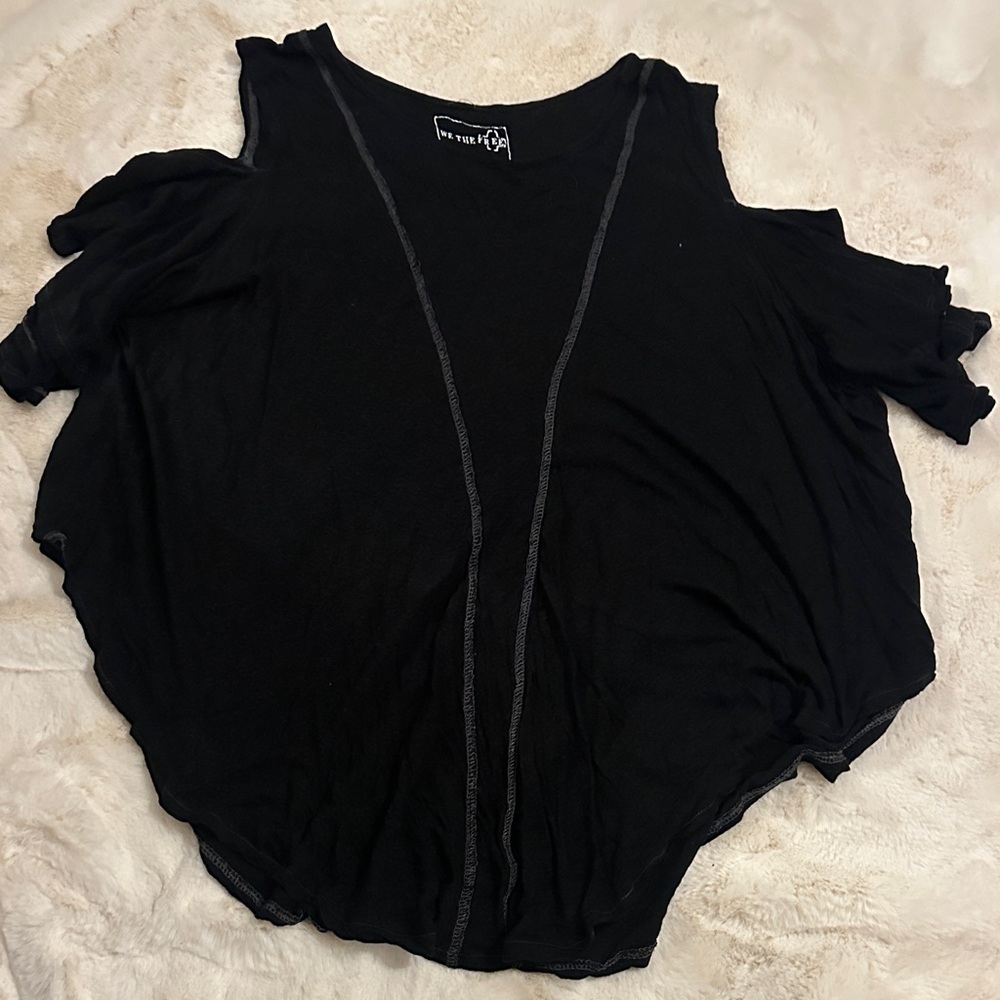 Free People Black Cold Shoulder Blouse, S